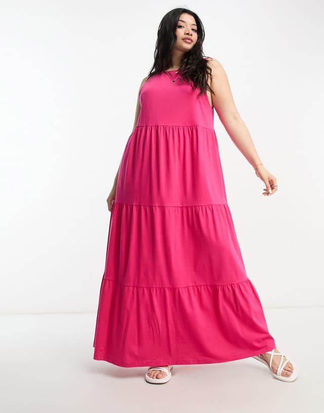 ASOS DESIGN Curve sleeveless tiered maxi dress in bright pink