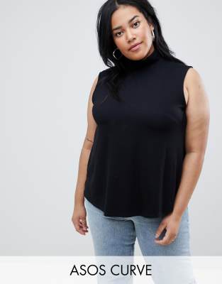 plus size black sleeveless turtleneck