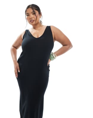 Asos Curve Asos Design Curve Sleeveless V-neck Rib Knit Midaxi Dress
