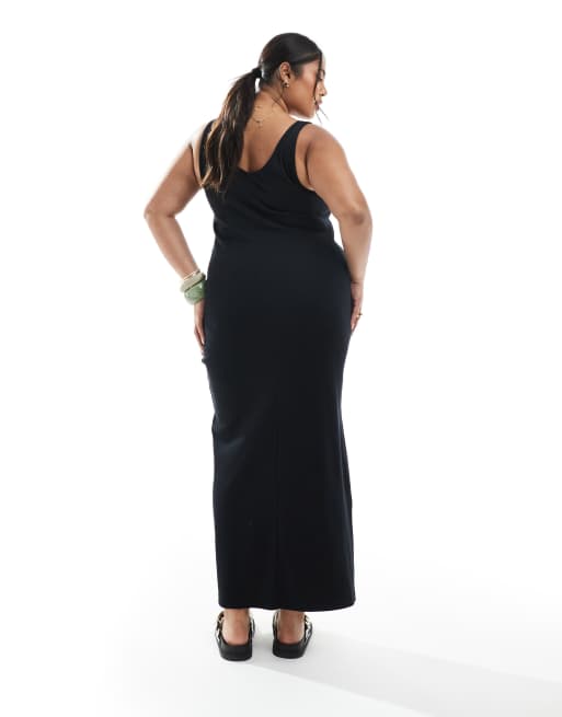 ASOS DESIGN Curve sleeveless v-neck rib knit midaxi dress in black
