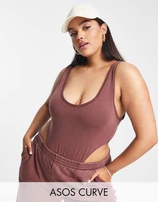 ASOS DESIGN Curve sleeveless washed bodysuit in brown - ASOS Price Checker