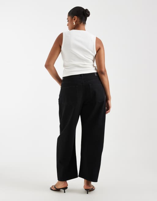 ASOS DESIGN Curve slim barrel jean in black, 3 of 5