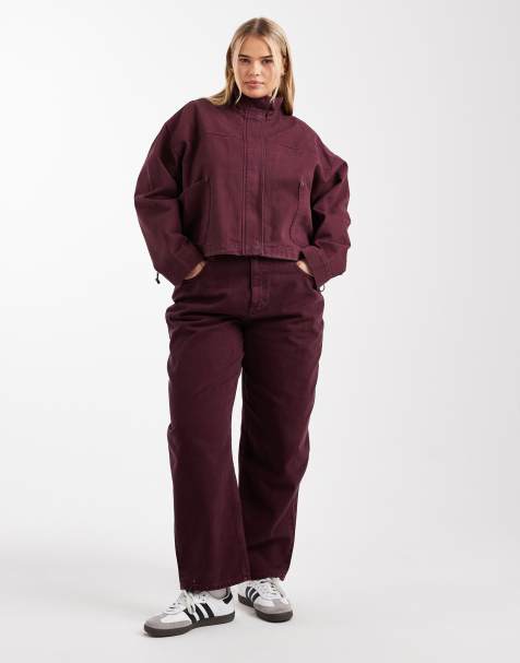 ASOS DESIGN Curve slim barrel jeans in burgundy co-ord - view 1