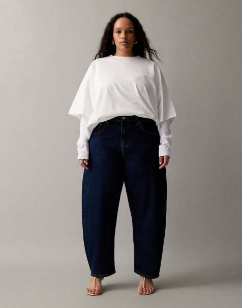 ASOS DESIGN Curve slim barrel jeans in rich rinse wash