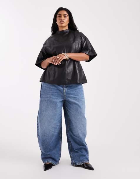 ASOS DESIGN Curve slim barrel jeans in rinse wash - view 1