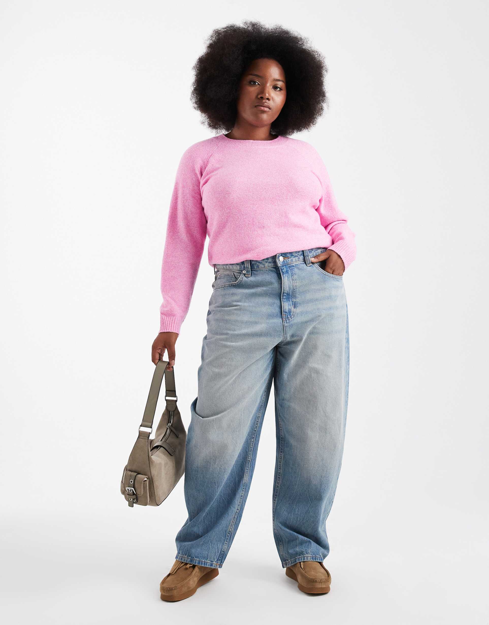 asos design curve slim barrel jeans in vintage wash