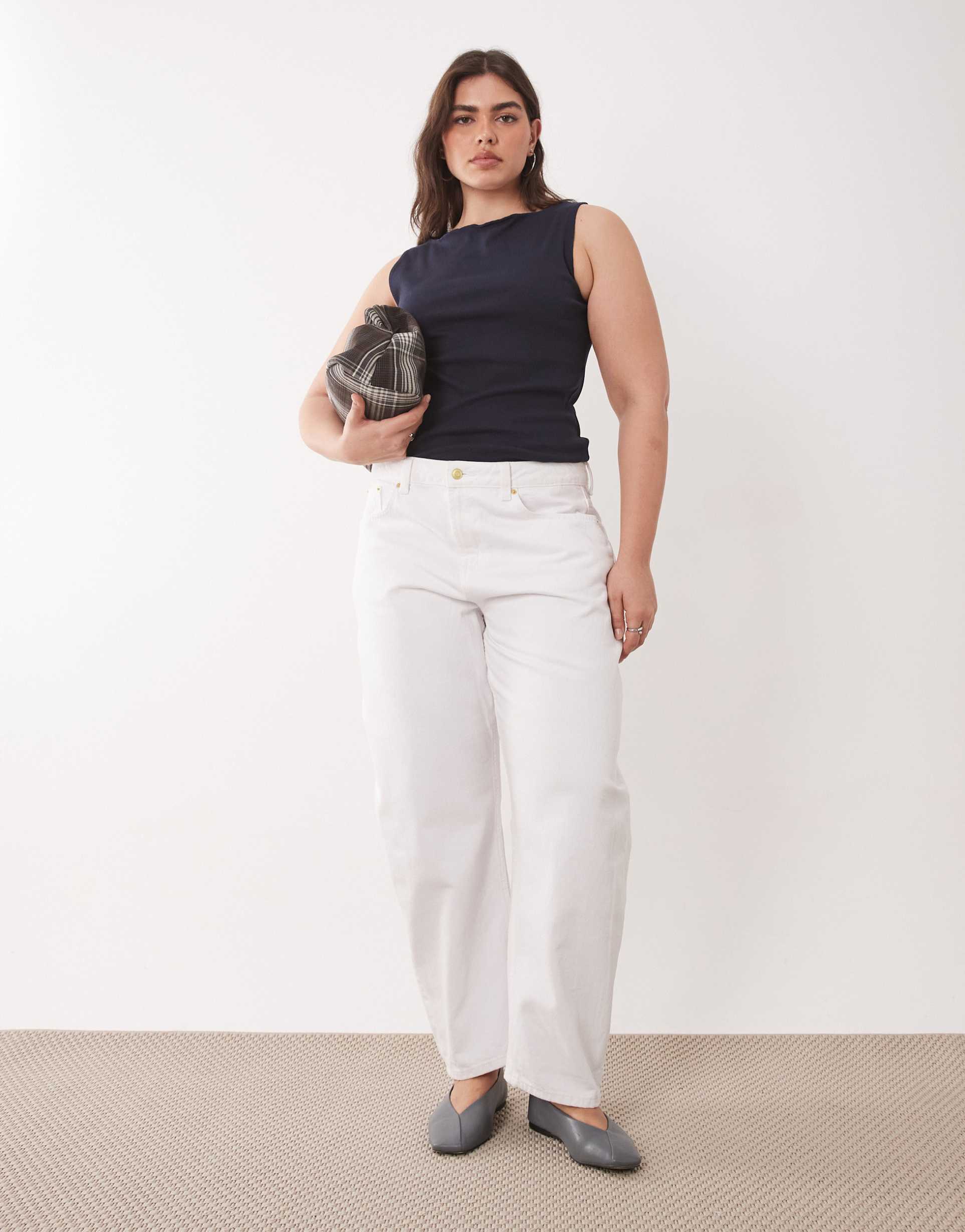 asos design curve slim barrel jeans in white