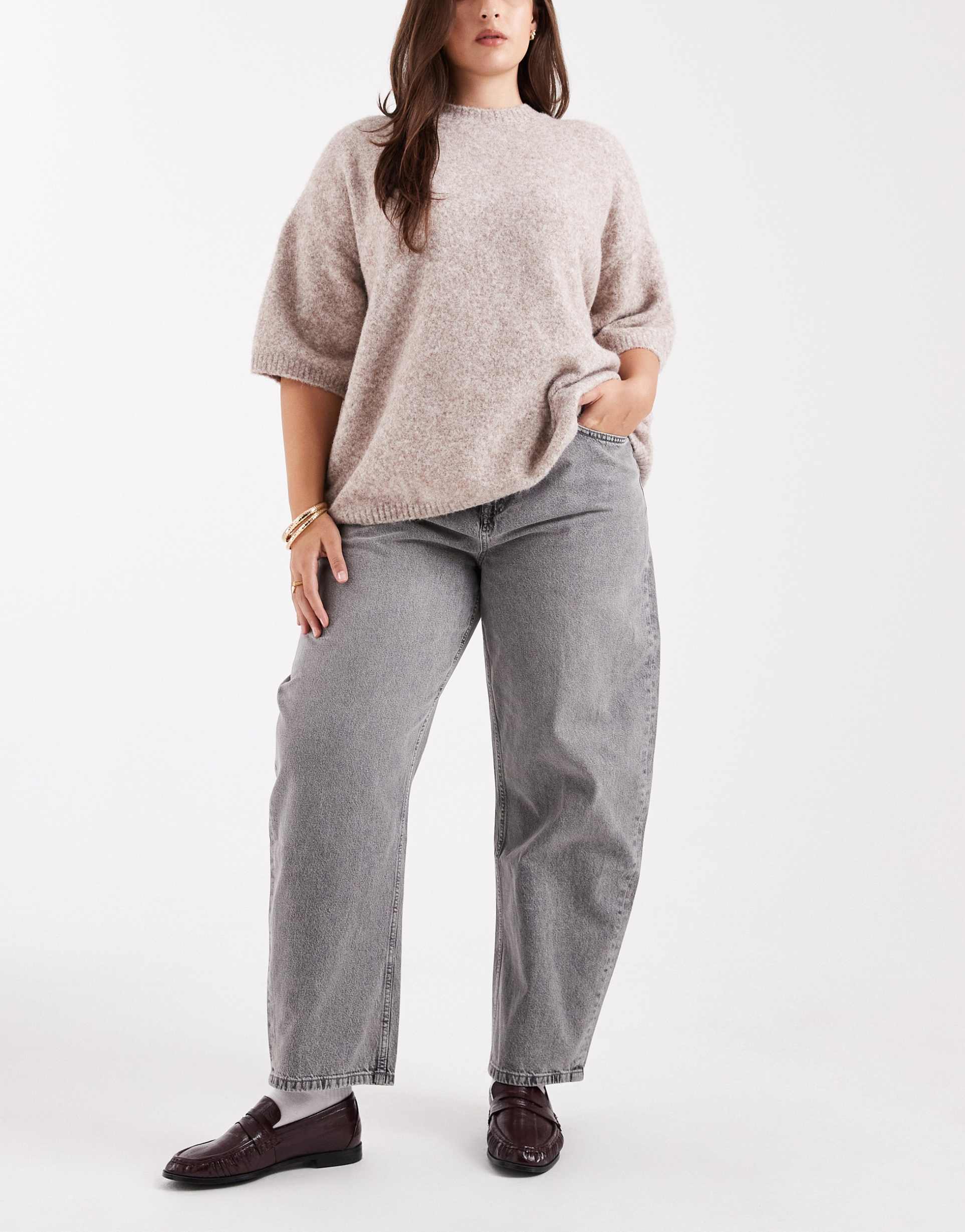 asos design curve slim barrel leg jeans in gray