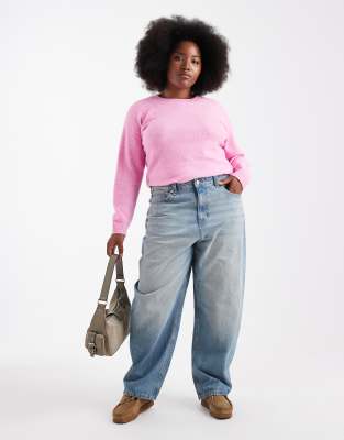 ASOS DESIGN Curve - Slim-Fit-Jeans in Vintage-Waschung mit weitem, abgerundetem Bein-Blau