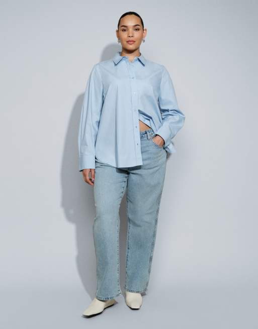 ASOS DESIGN Curve slim shirt in blue, 2 of 4