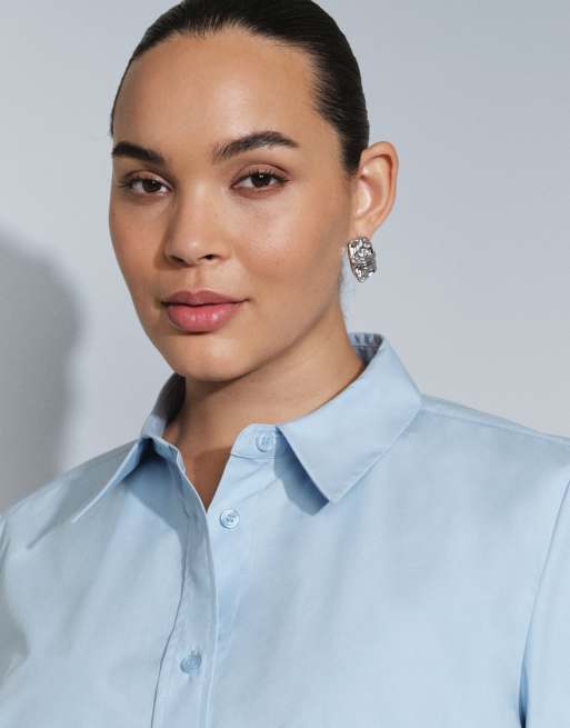 ASOS DESIGN Curve slim shirt in blue, 3 of 4