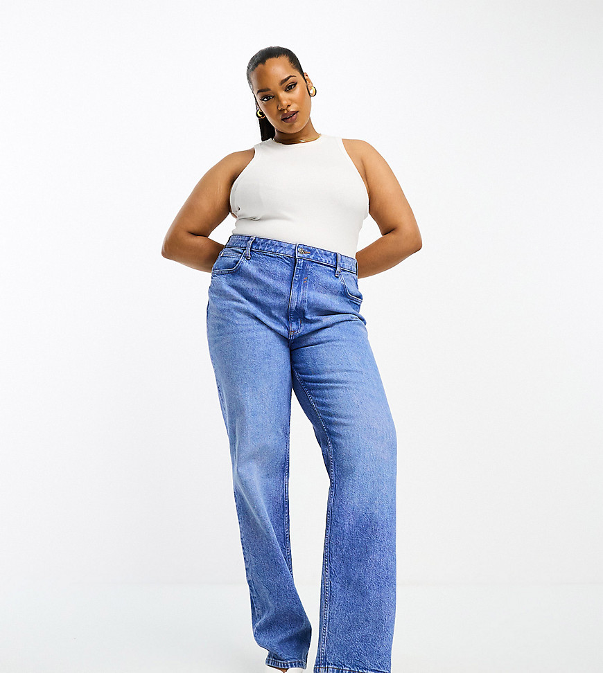 Jeans by ASOS Curve Out of the blue into the hue Straight fit High rise Belt loops Five pockets