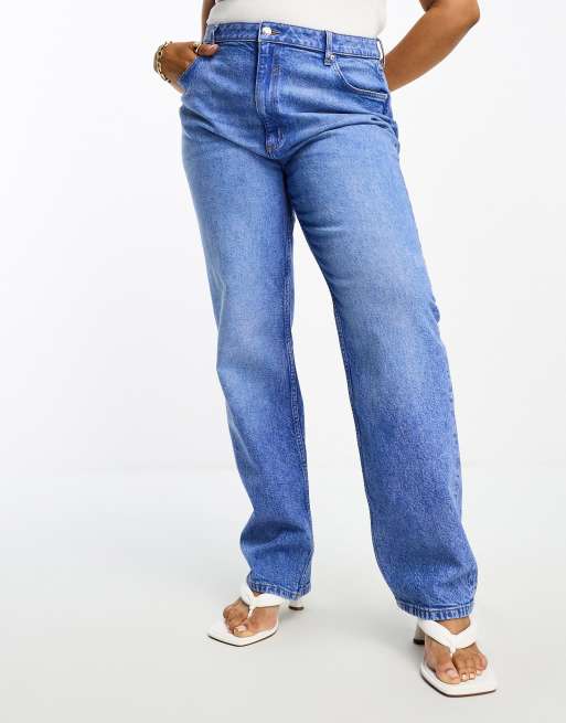 ASOS DESIGN Curve slim straight jeans in mid wash blue