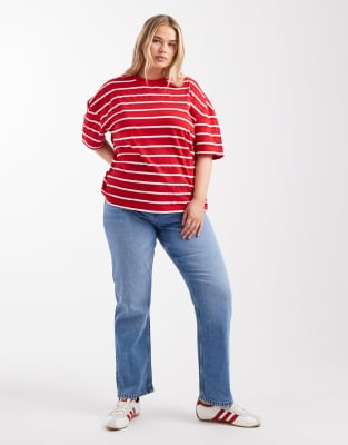 ASOS DESIGN Curve - Slim Straight Jeans in Mittelblau mit hohem Bund