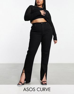 Asos Curve Asos Design Curve Slim Straight Jeans With Split Hem In Black
