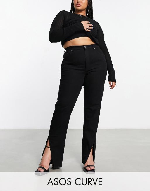 ASOS DESIGN Curve slim straight jeans with split hem in black