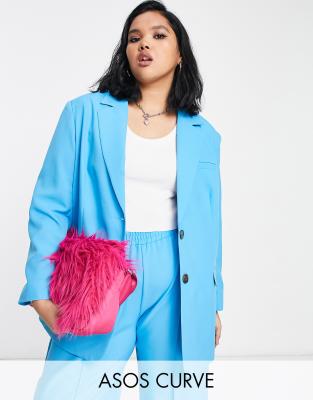 Asos Curve Asos Design Curve Slim Straight Suit Blazer In Turquoise-blue