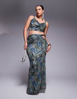Asos Curve Asos Design Curve Slinky Cut Out Hip Maxi Skirt In Multi