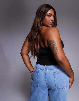 Asos Curve Asos Design Curve Slinky Halter Neck Ruched Crop Top In Black