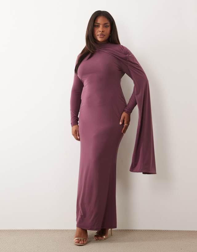long sleeve dress designs ASOS Curve - Slinky Maxi - Women - Polyester/Spandex - 16 US Category_Jumpsuits this dress combines elegance Chocolate Brown Satin Scarf New Colour:Strawberry Vanilla