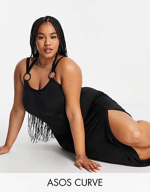ASOS DESIGN curve slinky maxi beach dress with ring detail