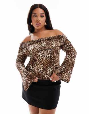 ASOS Curve ASOS DESIGN Curve slinky one shoulder top in animal-Multi