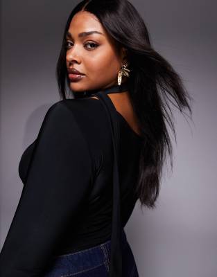 Asos Curve Asos Design Curve Slinky Scarf Neck Off Shoulder Top In Black