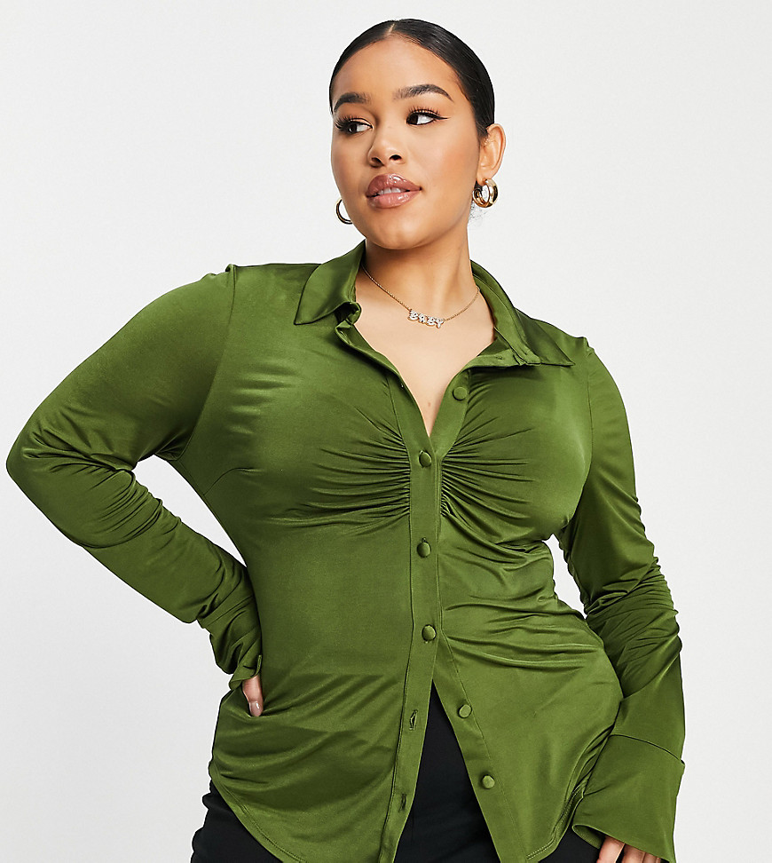 Plus-size shirt by ASOS DESIGN Shirt game: strong Spread collar Button placket Fluted sleeves Slim fit