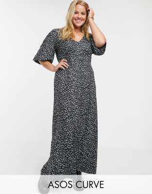 Asos Design Curve Slinky Tea Maxi Dress In Polka Dot Asos 