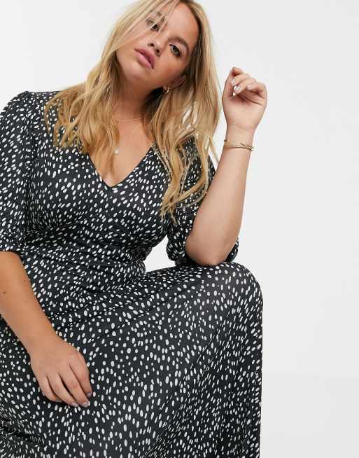ASOS DESIGN Curve slinky tea maxi dress in spot print, 3 of 4