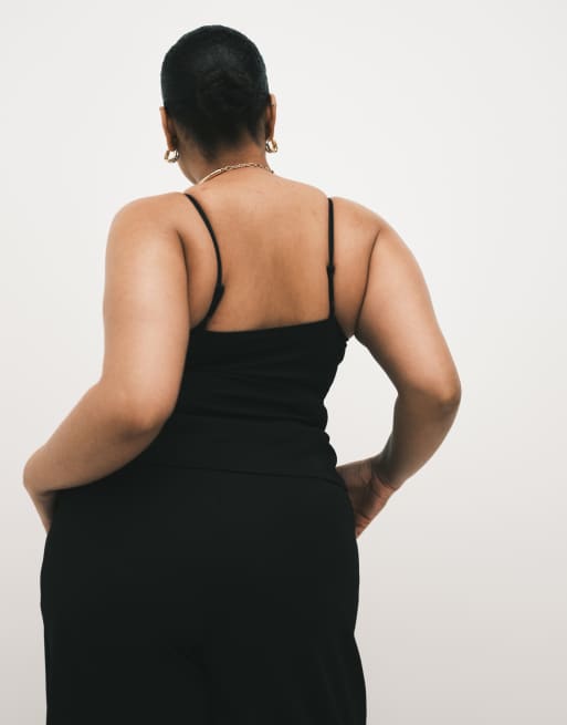 ASOS DESIGN Curve slinky twill curved bust cami top in black, 3 of 4