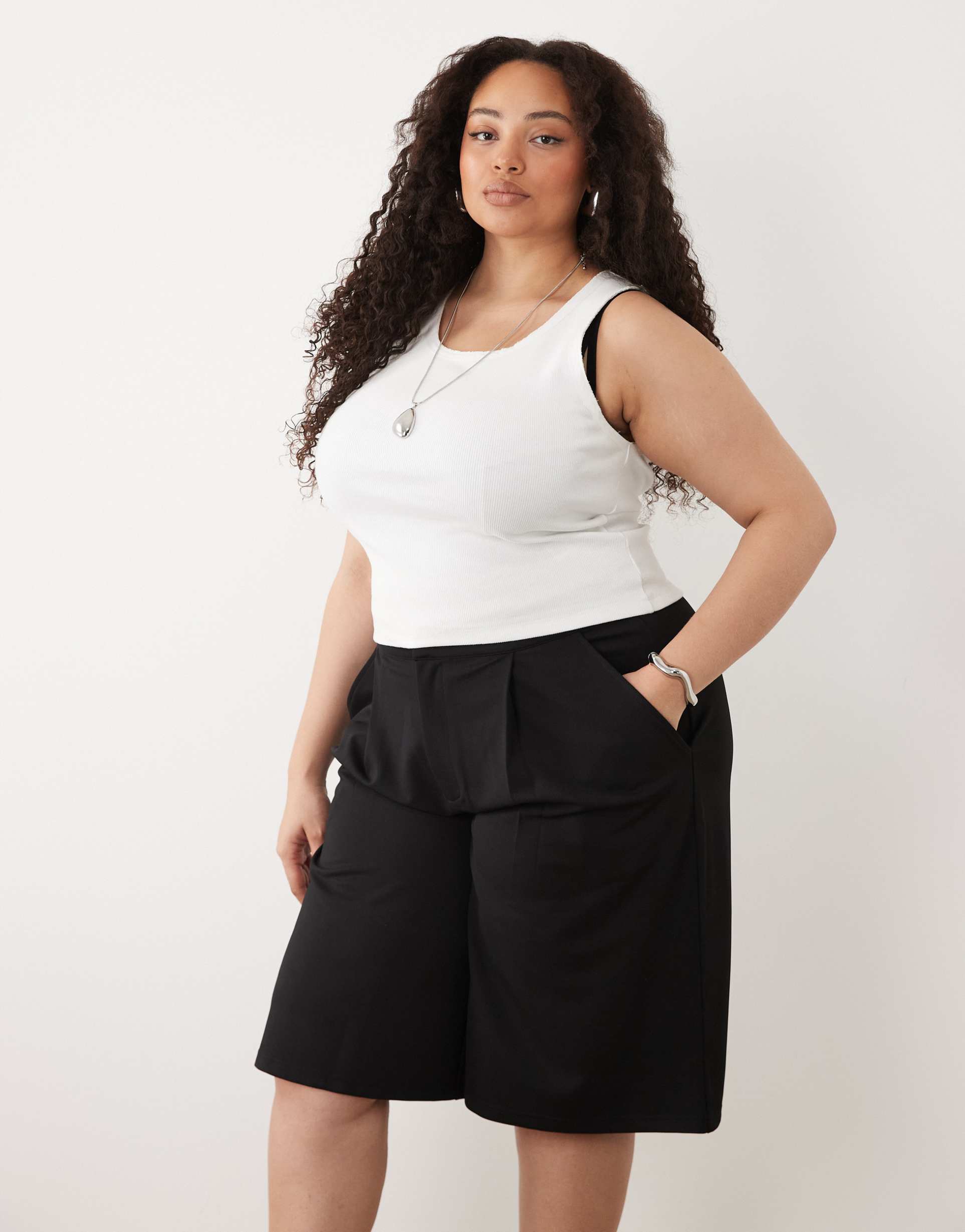 asos design curve slinky twill tailored bermuda shorts in black