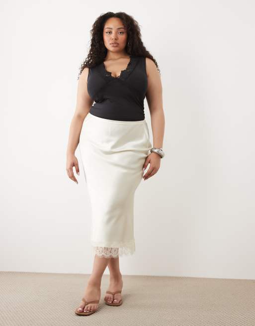 ASOS DESIGN Curve slinky v neck lace trim top in black, 3 of 4