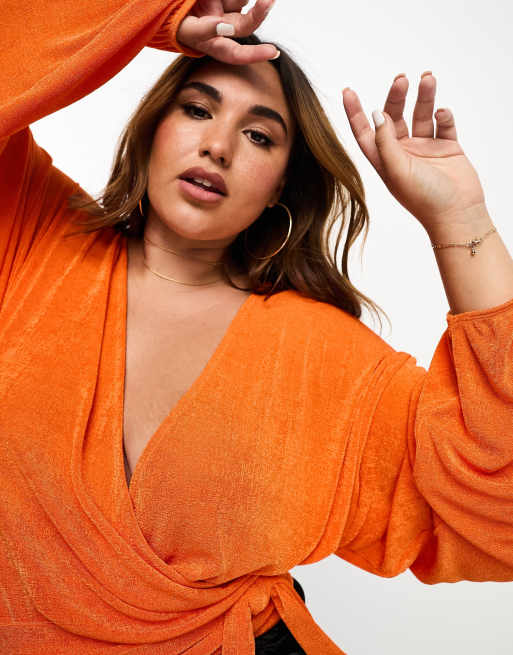 ASOS DESIGN Curve slinky wrap over bodysuit in orange