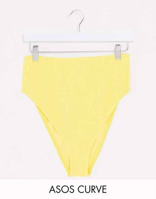 ASOS DESIGN curve - Slip bikini a vita alta stropicciati gialli
