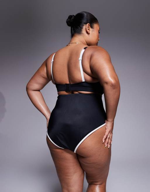 ASOS DESIGN Curve Slip bikini neri sgambati a vita alta con