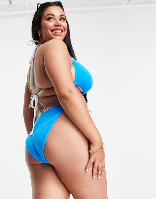 ASOS DESIGN Curve - Slip bikini stile tanga regolabili in spugna blu, 2 di 4