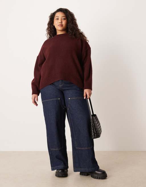 ASOS DESIGN Curve – Śliwkowy sweter oversize z okrągłym dekoltem i zaokrąglonym dołem, 2 z 4
