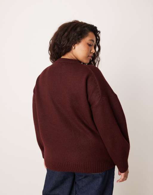 ASOS DESIGN Curve – Śliwkowy sweter oversize z okrągłym dekoltem i zaokrąglonym dołem, 3 z 4