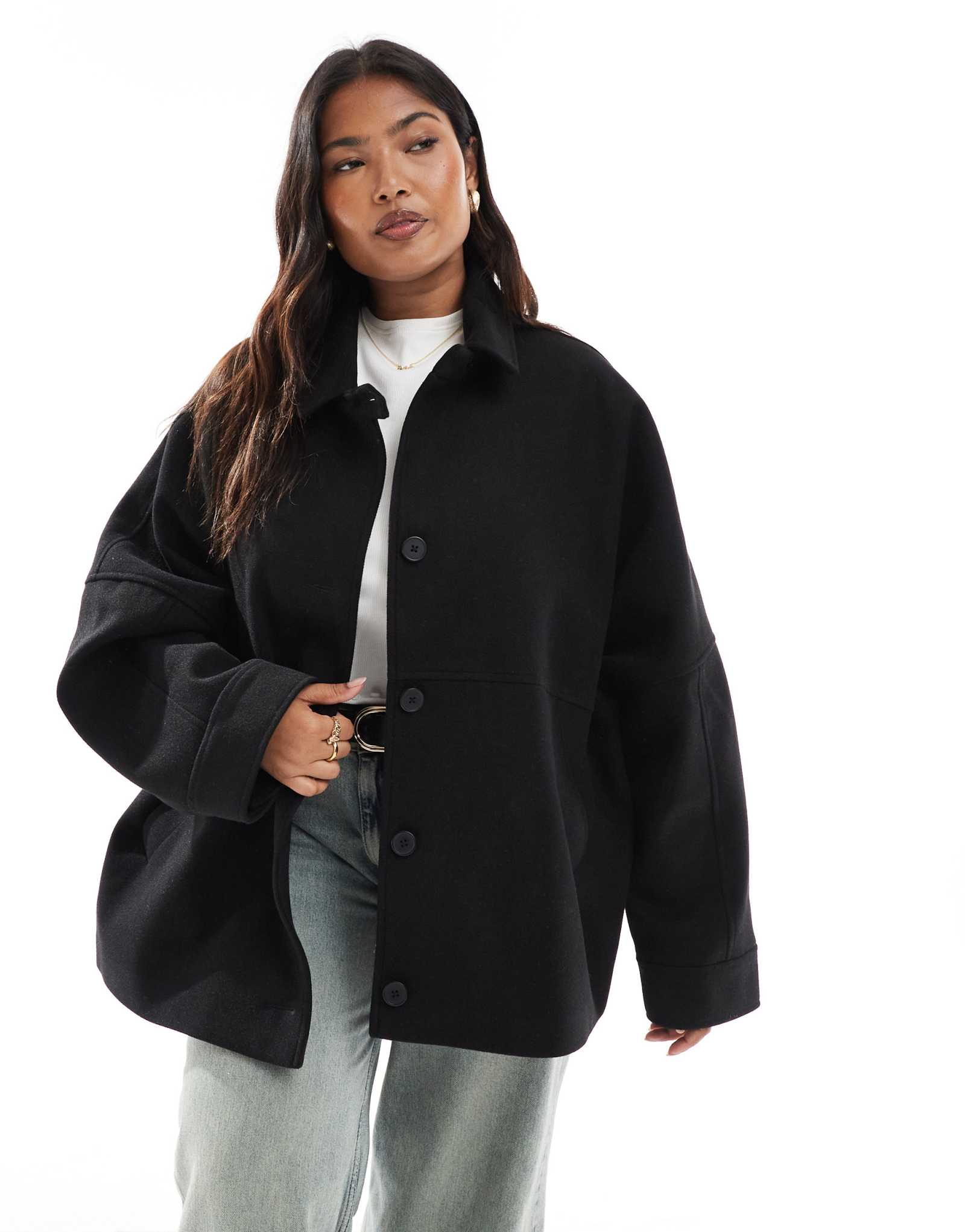 СТРОГИЙ пиджак harrington с напуском от ASOS DESIGN Curve черного цвета