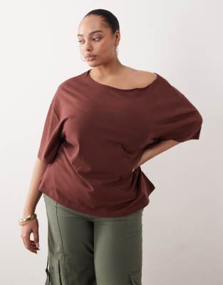 Asos Curve Asos Design Curve Slouchy Off Shoulder Oversized Tee In Pink
