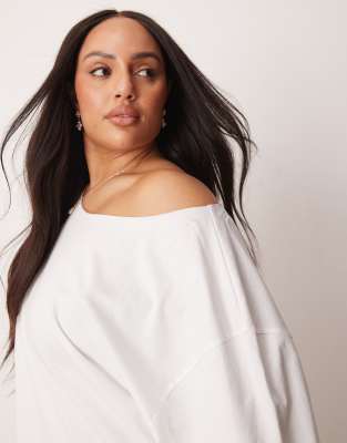 ASOS DESIGN Curve slouchy off shoulder oversized tee in white
