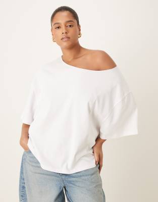 Asos Curve Asos Design Curve Slouchy Off Shoulder Oversized Tee In White