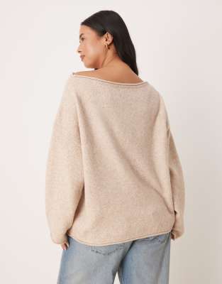 Asos Curve Asos Design Curve Slouchy Off-the-shoulder Sweater In Neutral