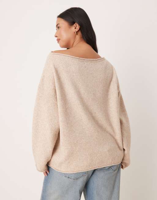 ASOS DESIGN Curve slouchy off-the-shoulder sweater in oatmeal