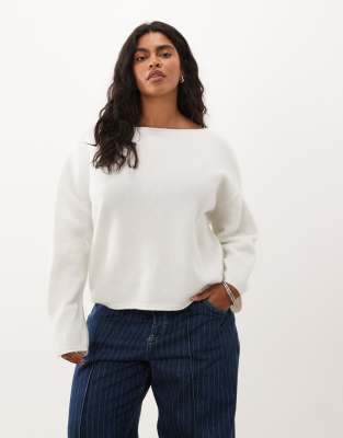 Asos Curve Asos Design Curve Slouchy Off The Shoulder Sweater With Wool In White