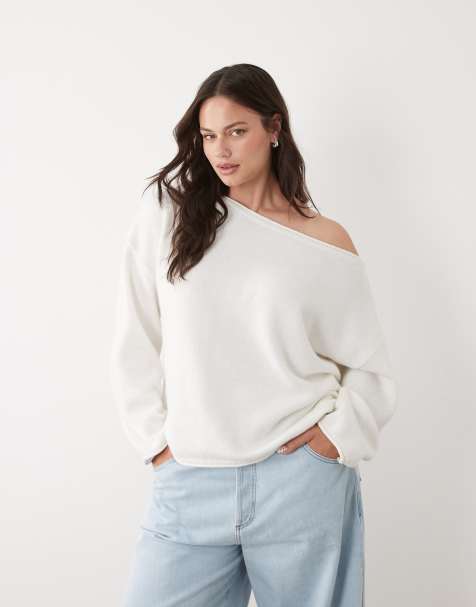 ASOS DESIGN Curve slouchy off the shoulder with wool in cream - view 1