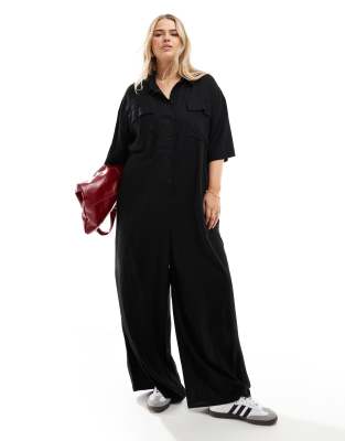 ASOS DESIGN Curve slouchy oversized jumpsuit in black | ASOS