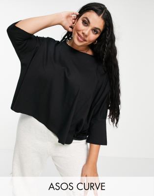 ASOS DESIGN Curve slouchy t-shirt with batwing sleeve in black