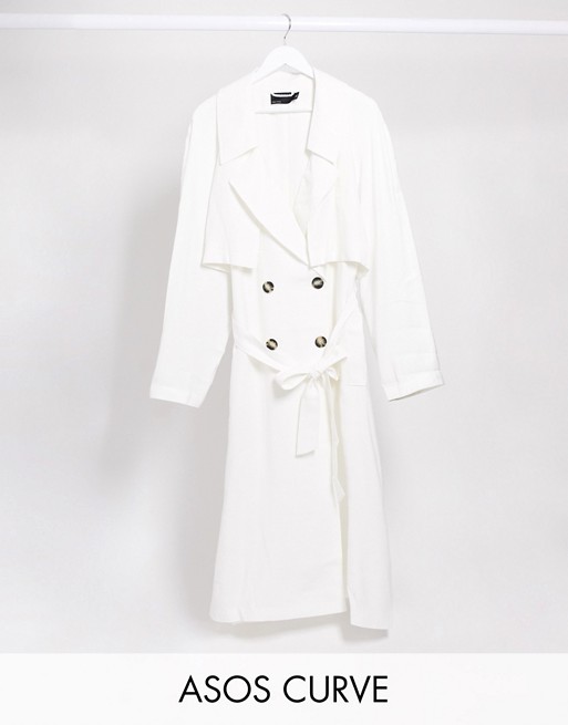 ASOS DESIGN Curve slouchy trench coat in white